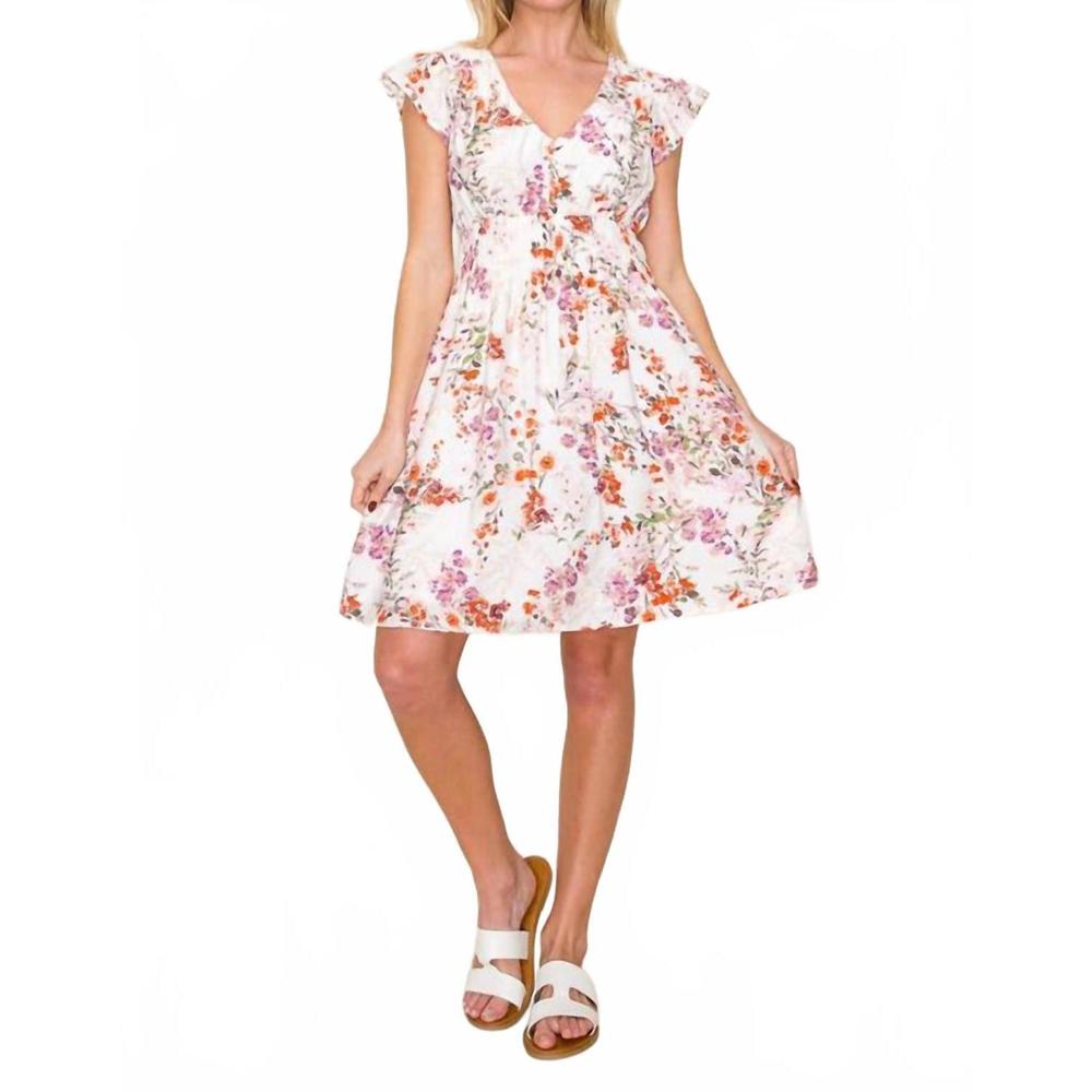 NEW STACCATO v-neck smocked waist floral print dress in pink - Picture 6 of 6
